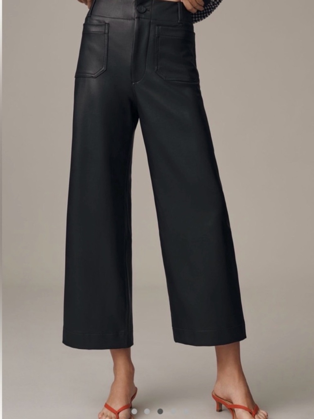 Anthropologie Maeve Colette Black Faux-Leather Cropped Pants, 28P (Petite) - Picture 2 of 9